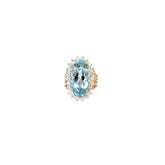 14k Yellow Gold 9.00ct Oval Shape Aquamarine and .75ct G VS2 Round Diamond Ring